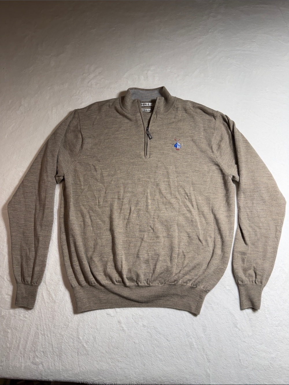 Peter Millar Men's Quarter-Zip Golf Sweater in Light Brown